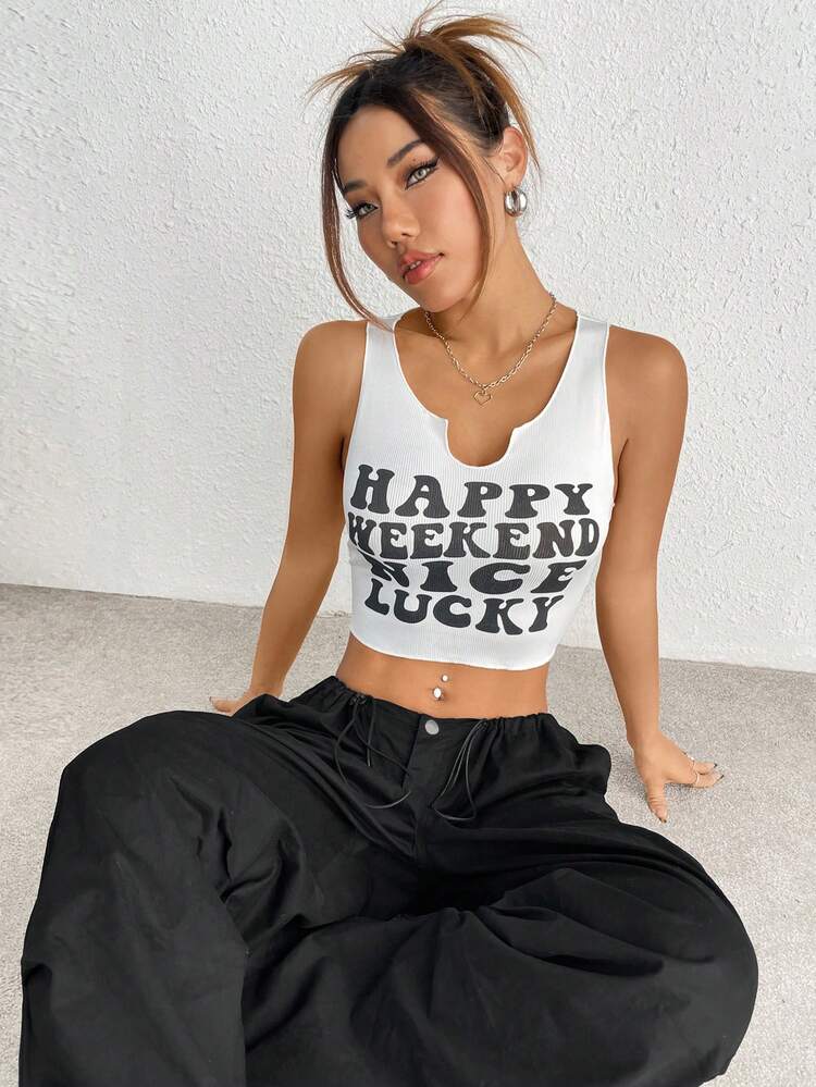 Women's Summer Sleeveless Tank Top With Letter Print