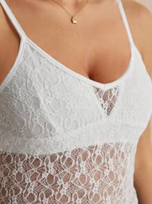 SHEIN Frenchy Summer Casual Lace Patchwork Camisole,Outer Lace Fashion Camisole Inside Breathable Backless Lingerie Wrap Camisole White - White - View 2