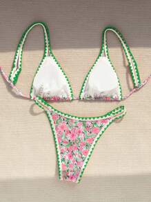 Swim Mod Women's Summer Beach Flower Print Sexy Bikini Set, Random Print - Multicolor - View 3