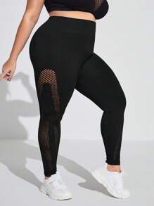 SHEIN Plus Size High Stretch Athletic Compression Leggings - Black - View 5