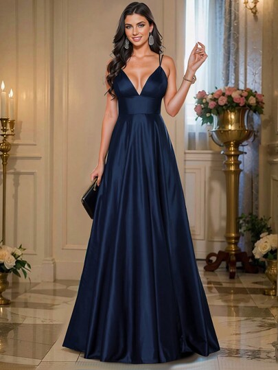 HOMEYEE Elegant Long Evening Dress/Vintage Casual Sexy Spaghetti Strap Dress For High-End Banquet/Party Prom Semi Formal Wedding Guest Dress, For Birthday, Graduation, Homecoming