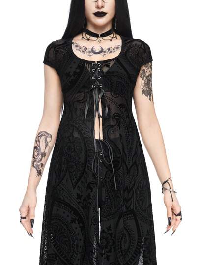 Goth Robe vintage pour femmes de style gothique floqué et embossé avec motif de lierre