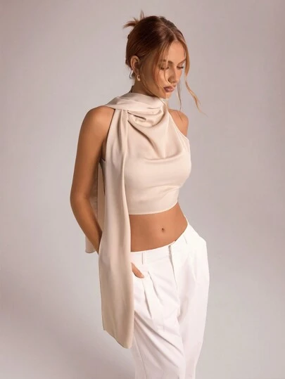 Aloruh 女士純色立領打摺優雅無袖襯衫，夏季款