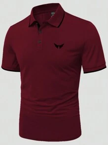 Manfinity Homme Men Wing Print Contrast Trim Polo Shirt , Collar Graphic Color Block Dark Red Polo Shirt , Work Fashion Dad And Me - Burgundy - View 4