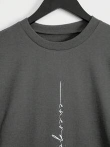 SHEIN Cottnline 男士夏季字母印花圆领短袖休闲T恤 - 灰色 - 查看 4