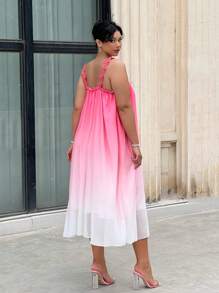 SHEIN Clasi Vestido tipo camisola sin mangas en tallas grandes con dulce degradado y encaje en los bordes, con correas anchas, para verano - Rosa - Ver 2
