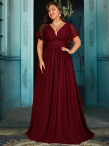 QOQ Vestido de noite feminino elegante e simples, plus size, vestido formal sofisticado para festas noturnas, galas, jantares da alta sociedade, coquetéis, bailes de formatura, cerimônias de premiação, vestidos de cor sólida - Borgonha - Ver 1