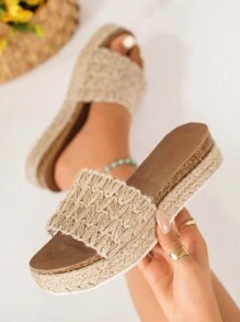 Sandalias de corcho planas, elegantes y sexys para mujeres, cómodas y versátiles con diseño de pies descansados - Albaricoque - Ver 2