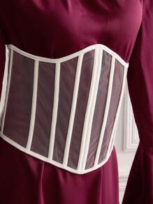 Modelyn Vestido árabe de manga larga elegante con cuello alto y bloqueo de color para mujer, vestidos largos de noche