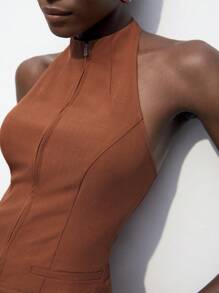 Maija 2pcs Brown Back To School Outfit For Women, Simple Solid Color Cold-Shoulder Top And Mini Skirt Set