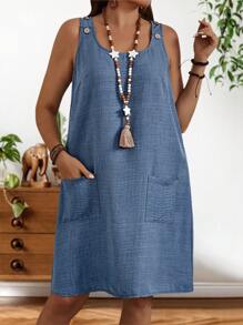 EMERY ROSE Abito estivo senza maniche blu a collo rotondo per donne di taglie forti