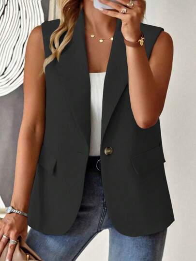 Vionelle Plus Size French Style Women's Lapel Collar Sleeveless Suit Vest Graduation,Back To School,Teacher Outfits For Women Winter Fall Autumn