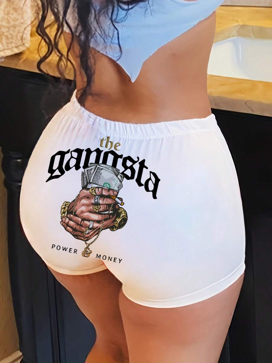 Slaydiva Women's Casual Simple Dollar Fist Grip Print Pocket Shorts, Minimalist Graphic Print Summer Leggings - Multicolor - View 1