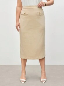 BizChic Plus Size Women's Solid Color Simple Daily Woven Skirt