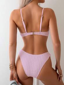 SHEIN Swim 女士純色性感比基尼套裝，夏季海灘泳裝 - 粉色 - 查看 2