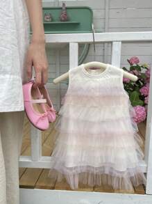 時尚寶寶女孩無袖圓領多層蛋糕連衣裙 - 彩色 - 查看 3