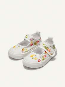 Cozy Pixies 1 Coppia Di Scarpe Casuali Piatte In Tela Con Motivo Floreale E Gancio Per Bambine, Dolci E Carine, Adatte All''uso Quotidiano E Per Viaggiare (Motivo Casuale)