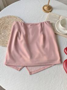 SHEIN EZwear Summer Casual Skirt For Women With Pleats And Wrapped Side Hem