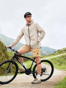 In My Nature Men's Loose Fit Outdoor Shorts With Drawstring Waist And Letter Print - Khaki - View 8