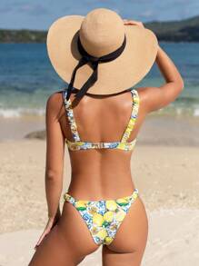 Swim Vcay Set de bikini sexy cu imprimeu floral de lamaie pentru plaja de vara