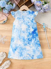 SHEIN Leap Crew 年轻女孩雪花公主印花女童睡裙舒适可爱风格无袖公主睡衣儿童舒适家居服圣诞节 - 藍白色 - 查看 2