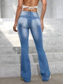 SHEIN EZwear Women's Butterfly Patch Pockets Everyday Casual Flared Jeans