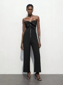 Maija Women's Strapless Jumpsuit With Contrasting Colored Tie-Front Design
