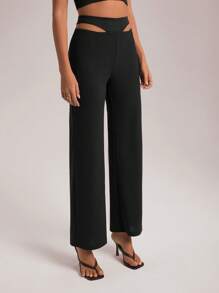 Aloruh Women's Black Sexy 2 In 1 Long Pants - Black - View 5