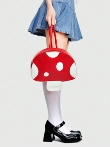 ROMWE Kawaii Mochila de moda de forma de hongo de bloque de color, adecuada para uso diario en primavera y verano - Rojo y blanco - Ver 2