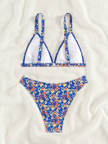 SHEIN Swim 女士夏季沙灘小碎花性感比基尼套裝，隨機印花，2件裝 - 彩色 - 查看 2