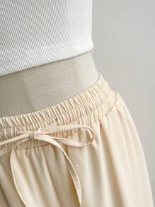 Soleia 高腰荷葉邊寬腿褲，適合度假和沙灘休閒 - 卡其色 - 查看 5