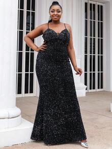 seomiscky Plus Sequins Prom Dress - Black - View 5