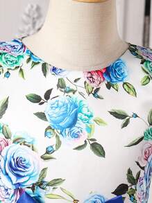 SHEIN Tween Girl Elegant Blue Party Dress With Round Neck, Sleeveless, Bowknot Decoration Suitable For Performances, Parties, Birthdays, Etc.