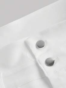 SHEIN MOD Plus Size White Double-Layered Waist Summer Straight-Leg Pants - White - View 3