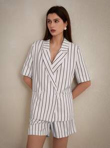 Aveloria Modichic 經典條紋正式工作短袖套裝短褲組，典雅造型