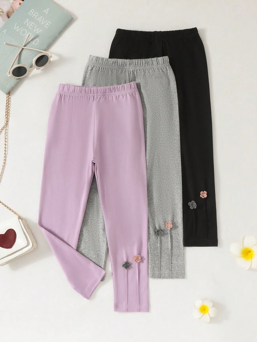 SHEIN Multi-Piece Set Of Cute 3D Flower Decorated Leggings For Toddler Girls - Mauve Purple - View 1