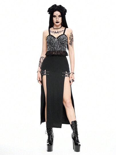 Goth Top canotta estivo da donna con stampa serpente gotica e ricamo