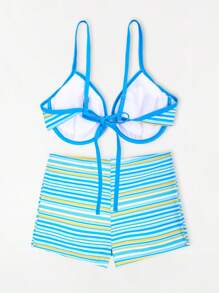 Ladies' Striped Printed Holiday Bikini Set Including Bralette And Bikini Bottom Summer - Blue and White - View 2
