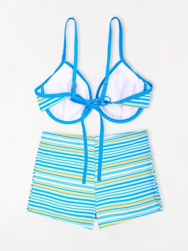 Ladies' Striped Printed Holiday Bikini Set Including Bralette And Bikini Bottom Summer