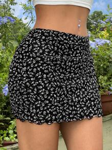 SHEIN EZwear Black Floral Knit Mesh Women's Skirt