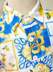 嬰兒男童夏季休閒復古印花短袖襯衫和短褲套裝 - 彩色 - 查看 3