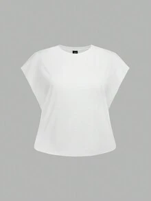 SHEIN Slayr Áo thun nữ cỡ lớn màu trơn, kiểu dáng thường ngày, thích hợp cho mùa hè. - trắng - Xem 3
