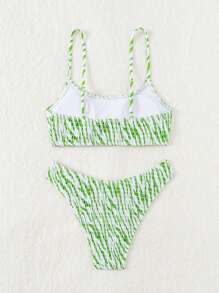 Women's Summer Beach, Random Printed, Zebra Pattern, Halter Sexy Bikini Set - Green - View 2
