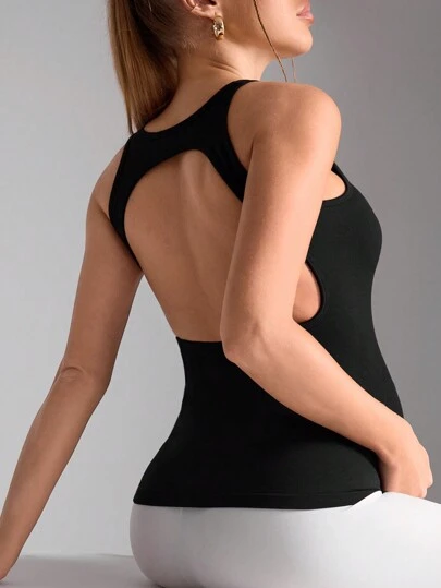 SHEIN 孕婦夏季圓領純色無縫開背運動T恤