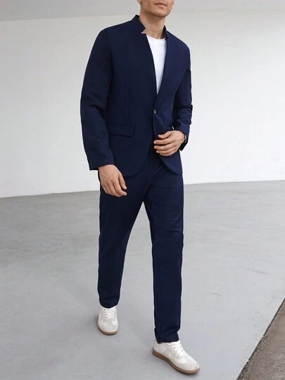 Manfinity Bizformal Men's Fashionable Simple Solid Color Daily Wear Blazer Jacket