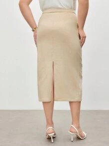BizChic Plus Size Women's Solid Color Simple Daily Woven Skirt