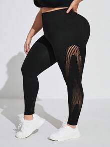 SHEIN Plus Size High Stretch Athletic Compression Leggings - Black - View 4