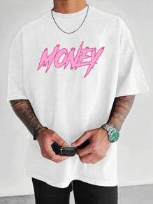Men's Casual Slogan Print Short Sleeve Round Neck Slim Fit T-Shirt, Suitable For Commuting In Summer - White - View 2