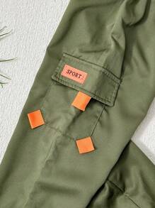 SHEIN 男孩彈性腰帶和袖口休閒長褲,時尚百搭款 - 橄欖綠 - 查看 3