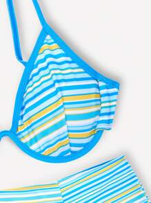 Ladies' Striped Printed Holiday Bikini Set Including Bralette And Bikini Bottom Summer - Blue and White - View 3